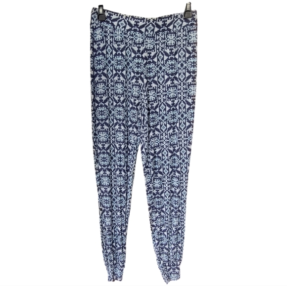 ARTISAN NY Womens Sz S Boho Joggers Lounge Comfy Pants Blue White Pattern - Picture 1 of 11